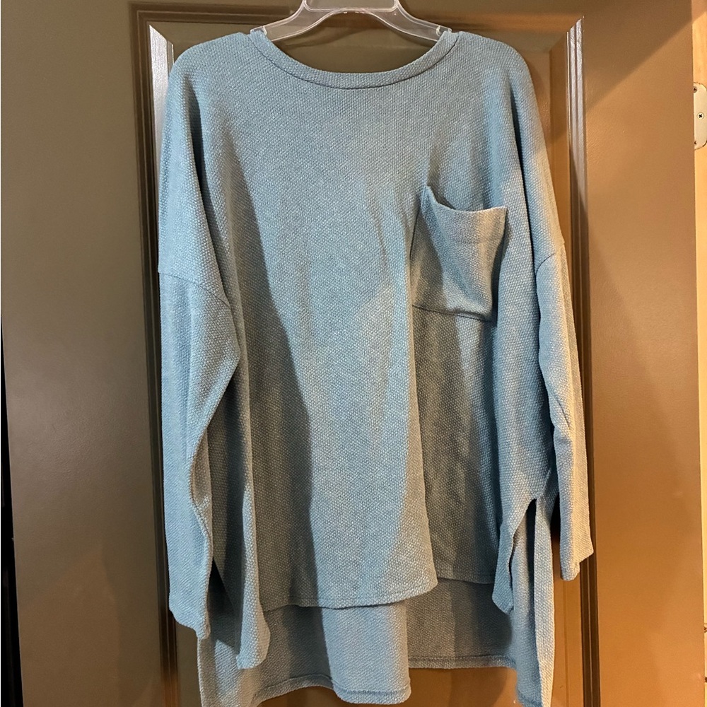 Zenana Outfitters Pale Blue Knit Pullover with Pocket